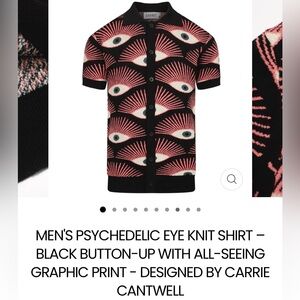 All-Seeing Eye Knit Button-Up Shirt in Black & Pink